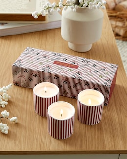 Merry Berries &amp; Bows 3 Votive Ceramic Striped Giftset