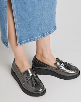 Low Wedge Tassle Trim Loafer Wide Fit - Image