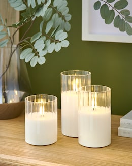 Julipa Set of 3 Ribbed Glass LED Candles - Image