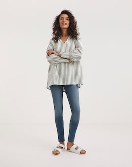 Amber Mid Blue Pull On Skinny Jeggings