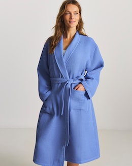 knee length dresses for ladies Women's Brushed Cotton Dressing Gown – Westwood Blue Stripe Small main image 0
