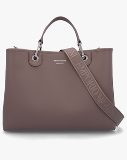 Emporio Armani Taupe Pebbled Shopper With Pouch