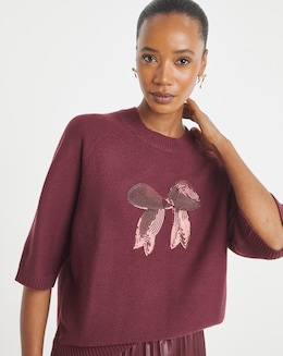 Sequin Bow Short Sleeve Jumper - Image