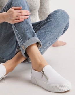 Side Zip Tumbled Trainers Wide Fit - Image