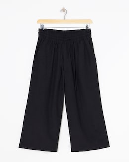 Black Linen Wide Leg Culotte - Image
