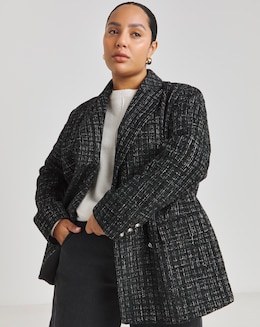 Black Double Breasted Boucle Blazer - Image
