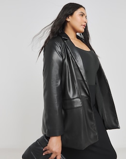 Black PU Leather Blazer - Image
