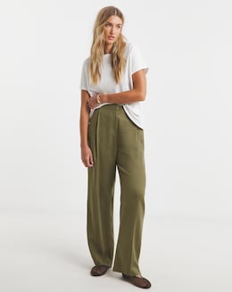 Simply Be Khaki Wide Leg Trousers - Image