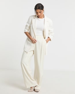 Pinstripe Linen Blend Wide Leg Trouser - Image
