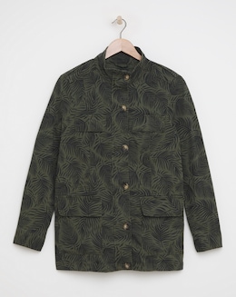 Khaki Leaf Print Utility Jacket - Image