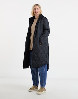 Navy Reversible Borg Quilted Coat - Image