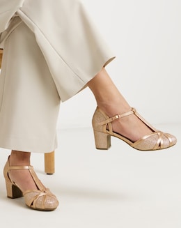 Low Block Heel T Bar Shoes Ex Wide - Image