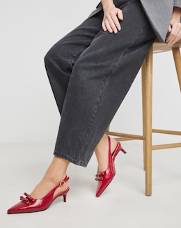 Heavenly Soles Elm Kitten Heel Slingback Shoes With Bow - Extra Wide Fit (EEE)