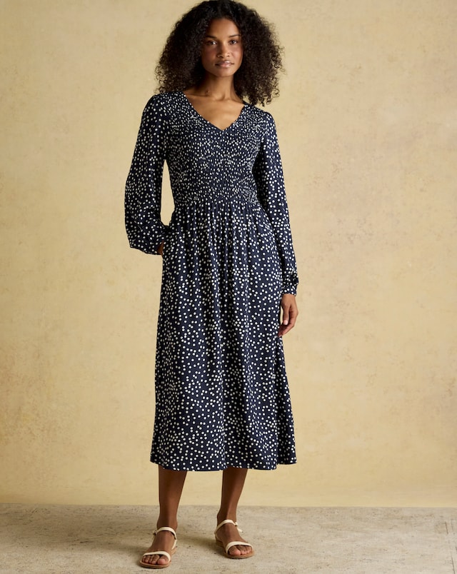 knee length dresses for ladies Joules Ladies Lotty Frill Short Dress - Red Spot
