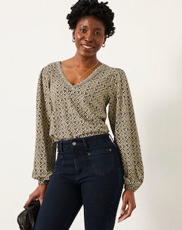 FatFace Margot Ikat Geo Print Top - Image