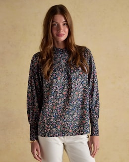 Joules Silvia Frill Neck Smocked Blouse - Image