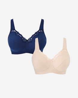 2 Pack Non Wired Navy/Blush Bras - Image