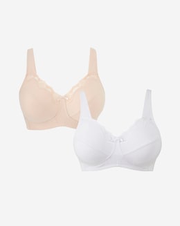 2 Pack Non Wired White/Blush Bras - Image