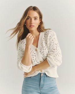 Simply Be Ivory Pointelle Knit Cardigan