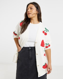 Simply Be Ivory Strawberry Cherry Boyfriend Cardigan