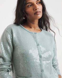 Simply Be Teal Crew Neck Clear Sequin Cardigan