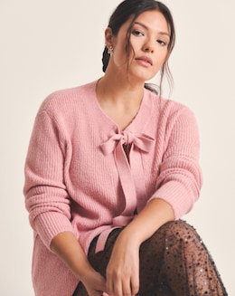 Simply Be Cosy Yarn Blush Pink Tie Front Bow Cardigan