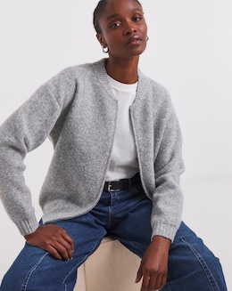 Simply Be Grey Knitted Ribbed Bomber Jacket
