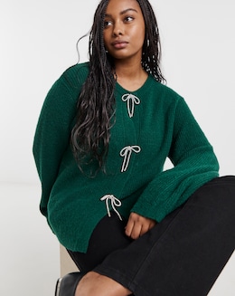 Simply Be Forest Green Diamante Bow Cardigan