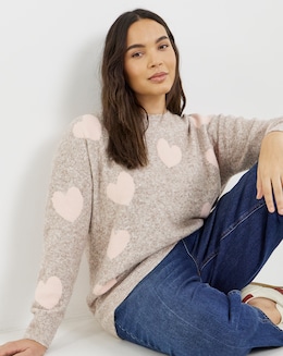 Simply Be Brushed Yarn Heart Print Jumper