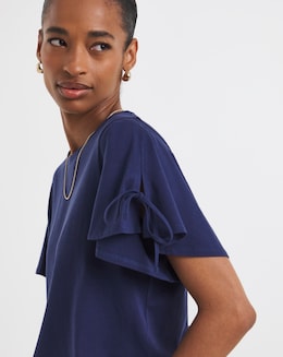 Crew Neck Tie Sleeve T-Shirt - Image