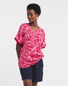 Woven Front V Neck Longline Top - Image