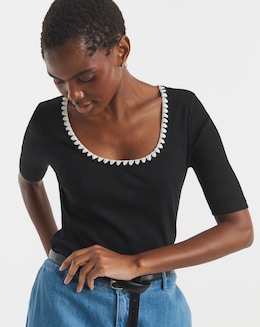 Scallop Neck Half Sleeve Rib - Image