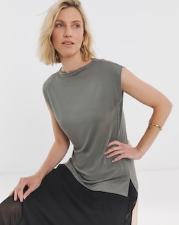 Extended Neck Cap Sleeve Top - Image