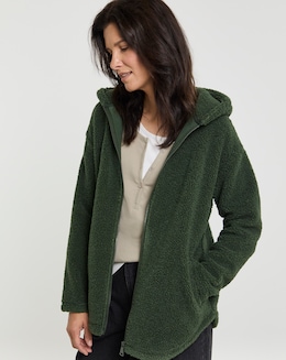 Borg Longline Zip Through Hoodie - Image