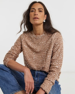 Boucle Sequin Slash Neck Top - Image