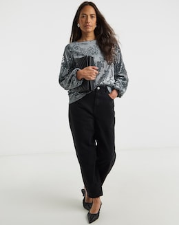 Velvet Sequin Slash Neck Top - Image