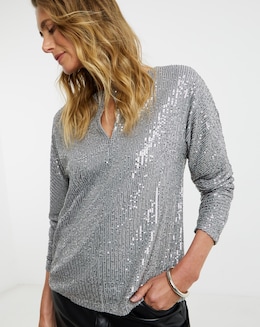 Sequin Blouson Sleeve Top - Image