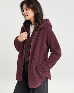 Borg Longline Zip Through Hoodie - Image