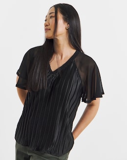 Longline Pleated Angel Sleeve Top - Image