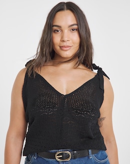 Black Crochet Tie Shoulder Cami - Image
