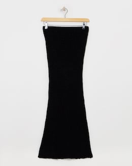 Black Rib Flared Hem Knit Maxi Skirt - Image