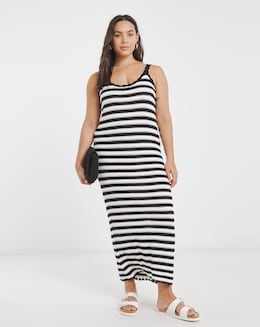 Simply Be Mono Stripe Crochet Maxi Dress