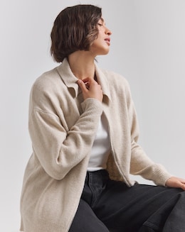 Oatmeal Collar Zip Through Cardigan - Image