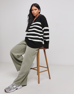 Mono Stripe Zip Neck Longline Jumper - Image