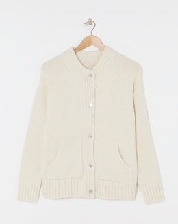 Cream Boucle Knitted Bomber Jacket - Image