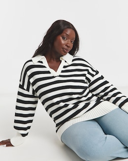 Simply Be Stripe Collar Detail Jumper - Image