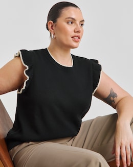 Simply Be Black Tipped Ruffle Shoulder Knitted Vest