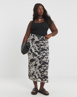 Simply Be Cow Print Mesh Midaxi Skirt - Image