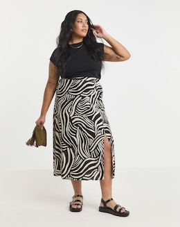 Simply Be Viscose Side Split Midi Skirt - Image