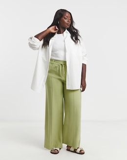 Simply Be Olive Twill Wide Leg Trousers - Image